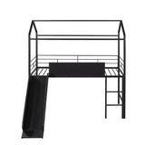 Low Metal Twin Playhouse Loft Bed with Slide, Chalkboard for Kids, Junior