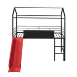 Low Metal Twin Playhouse Loft Bed with Slide, Chalkboard for Kids, Junior