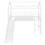 Low Metal Twin Playhouse Loft Bed with Slide, Chalkboard for Kids, Junior