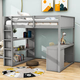 Full Size Loft Bed with Desk and Storage Drawers, Shelves for Adults, Kids - [Wood]