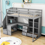 Twin Loft Bed with Desk and Stairs, Storage for Kids, Teens - [Wood]