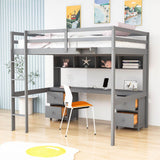 Modern Smart Full Size Loft Bed with Desk and Storage for Adults, Kids