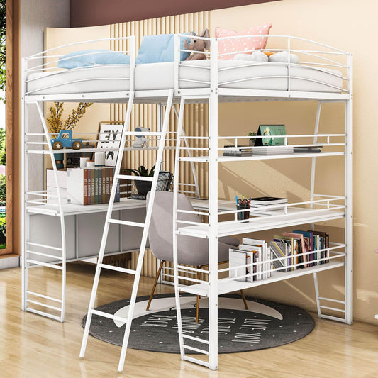 Metal Full Size Loft Bed with Desk and Storage for Adults, Gamer