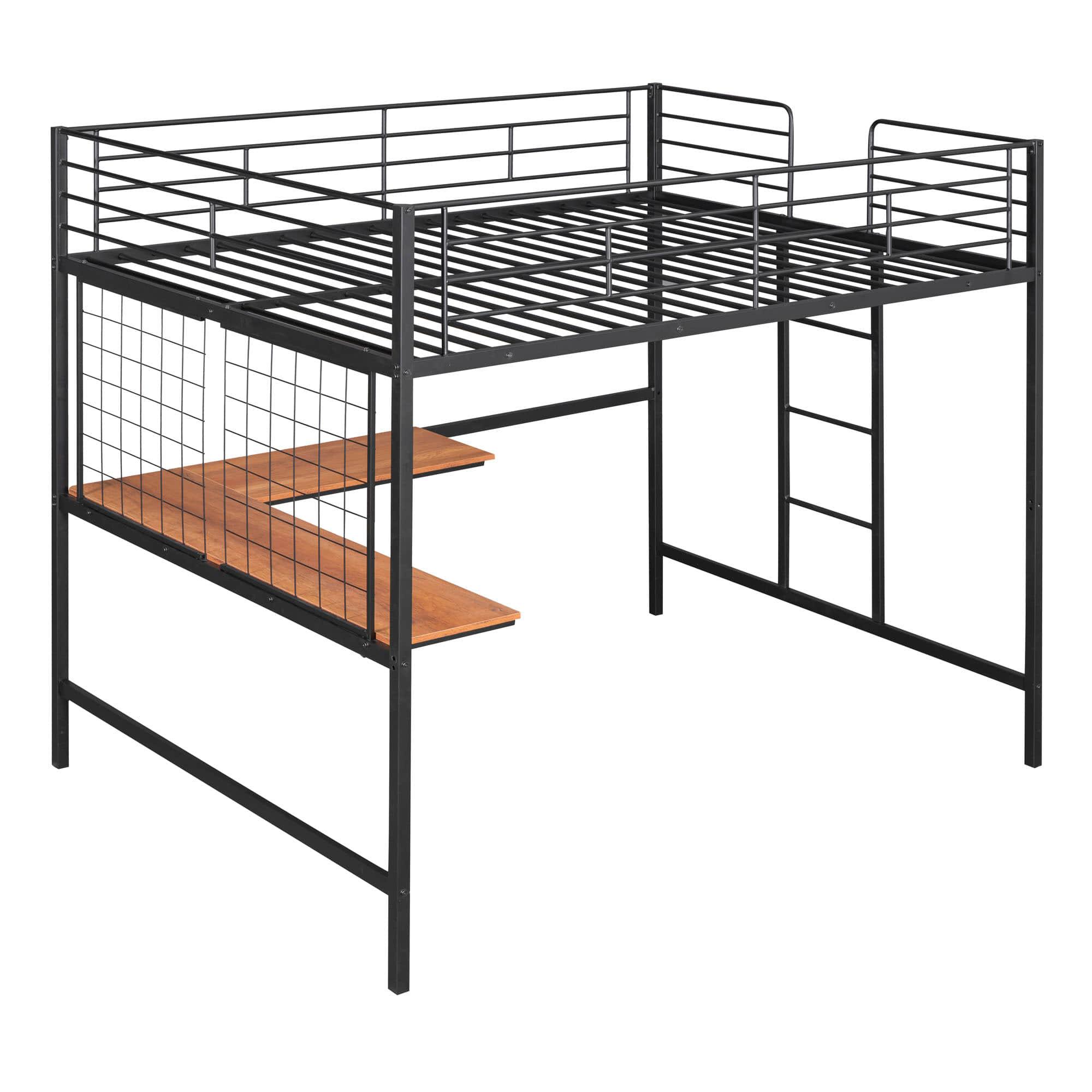 Metal Full Size Loft Bed with Desk and Grid for Kids, Adults, Teens