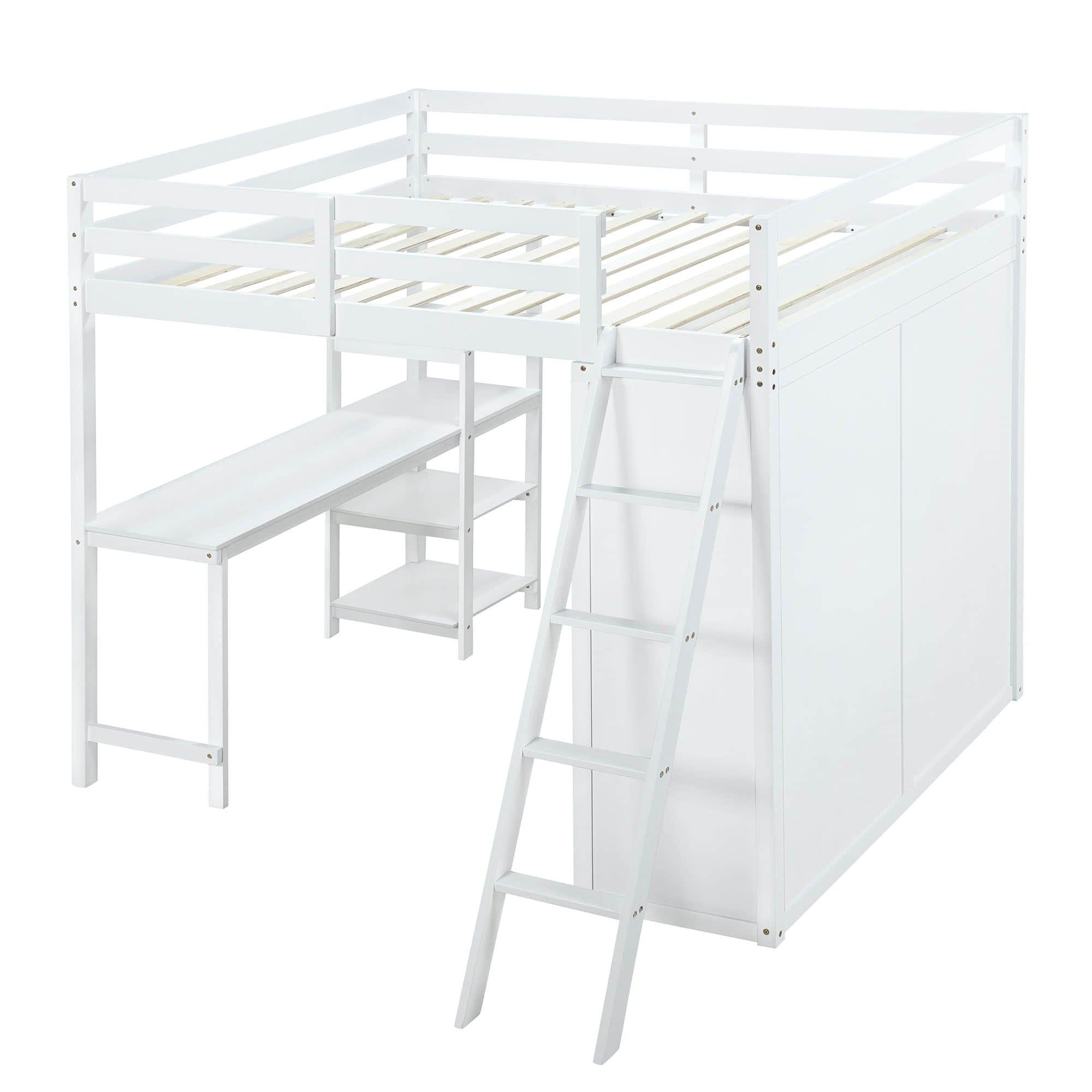 Full Size Loft Bed with Desk and Storage for Adults, Kids - [Wardrobe]