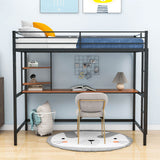 Metal Twin Loft Bed with Desk and Storage Shelves for Adults, Teens