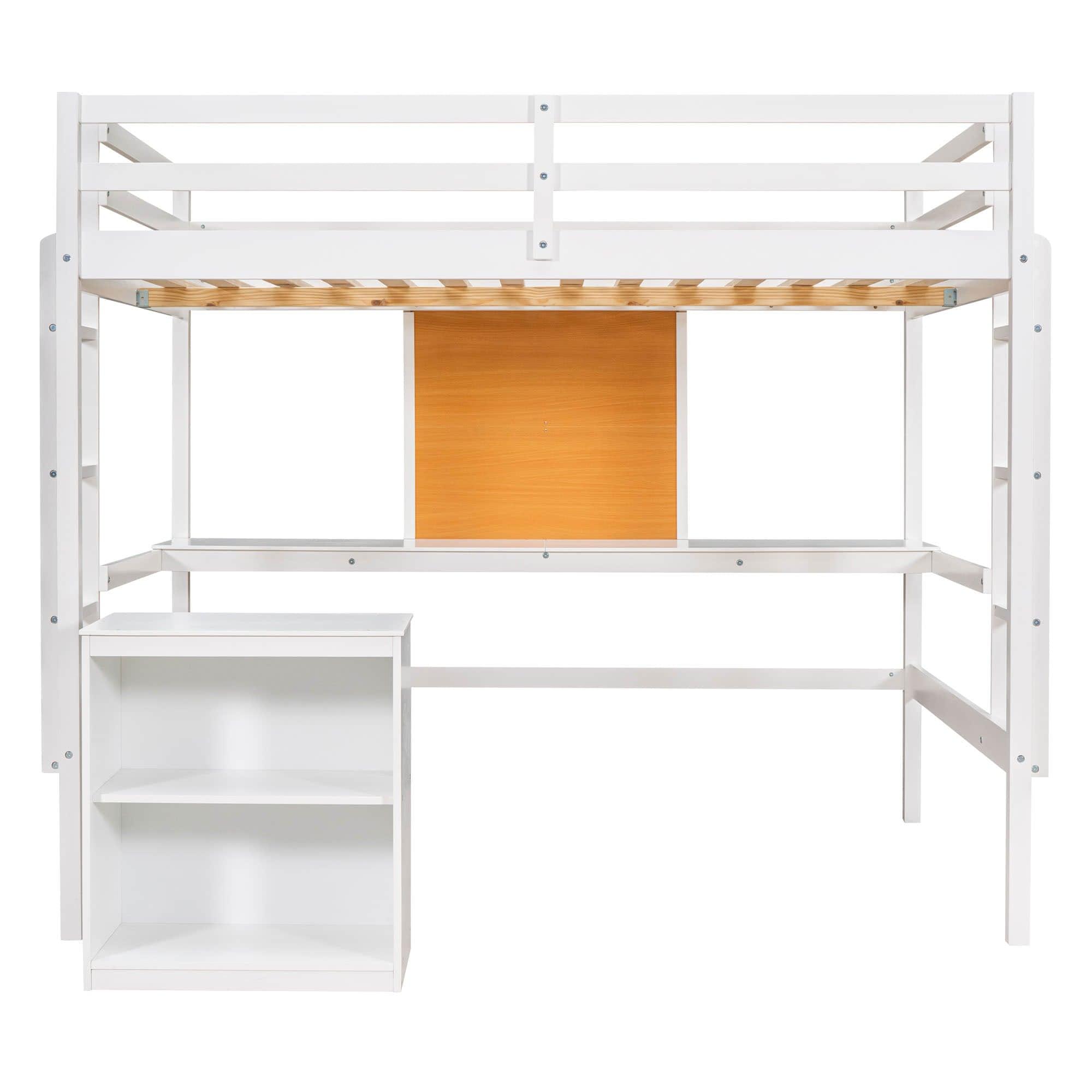 Wood Twin Loft Bed with Desk and Storage for Adults, Kids - [Cabinet]