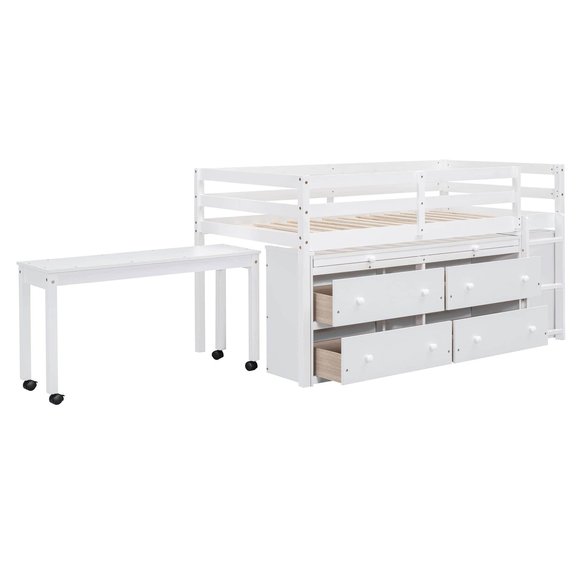 Low Twin Loft Bed with Desk and Storage Drawers for Kids, Toddler