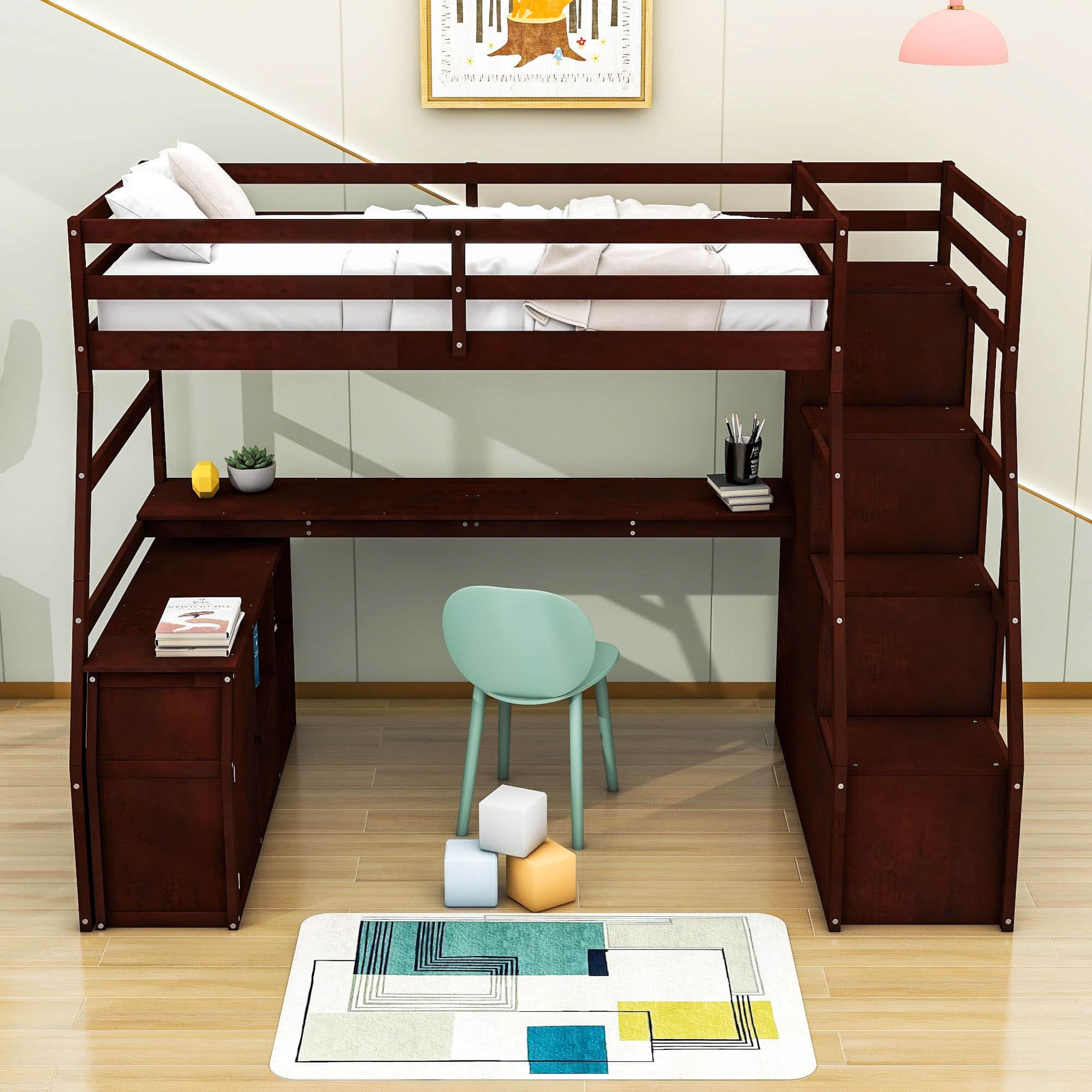 Twin Loft Bed with Desk and Stairs, Storage for Teens, Kids - [Drawers]