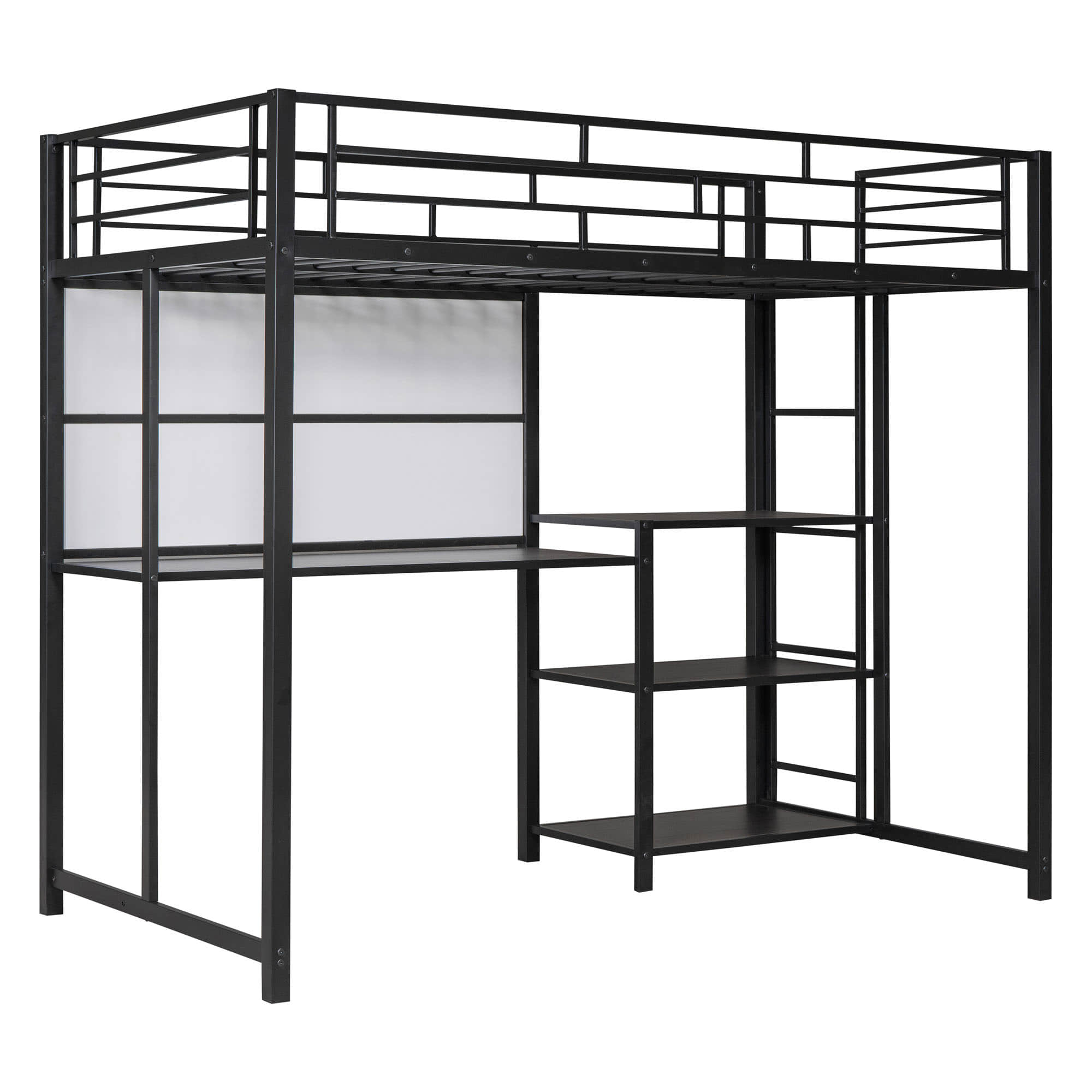 Metal Twin Loft Bed with Desk and Storage Shelves for Adults, Kids