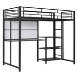 Metal Twin Loft Bed with Desk and Storage Shelves for Adults, Kids