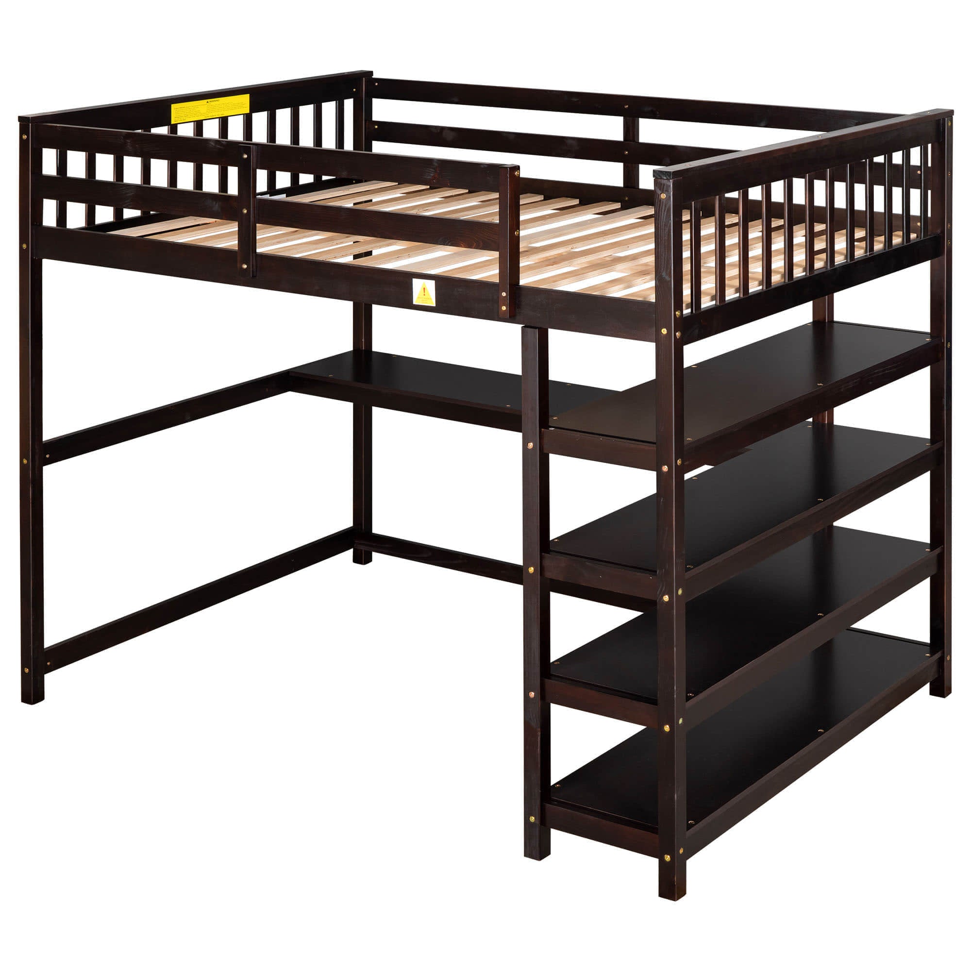 Full Size Loft Bed with Desk and Storage Shelves for Adults, Kids