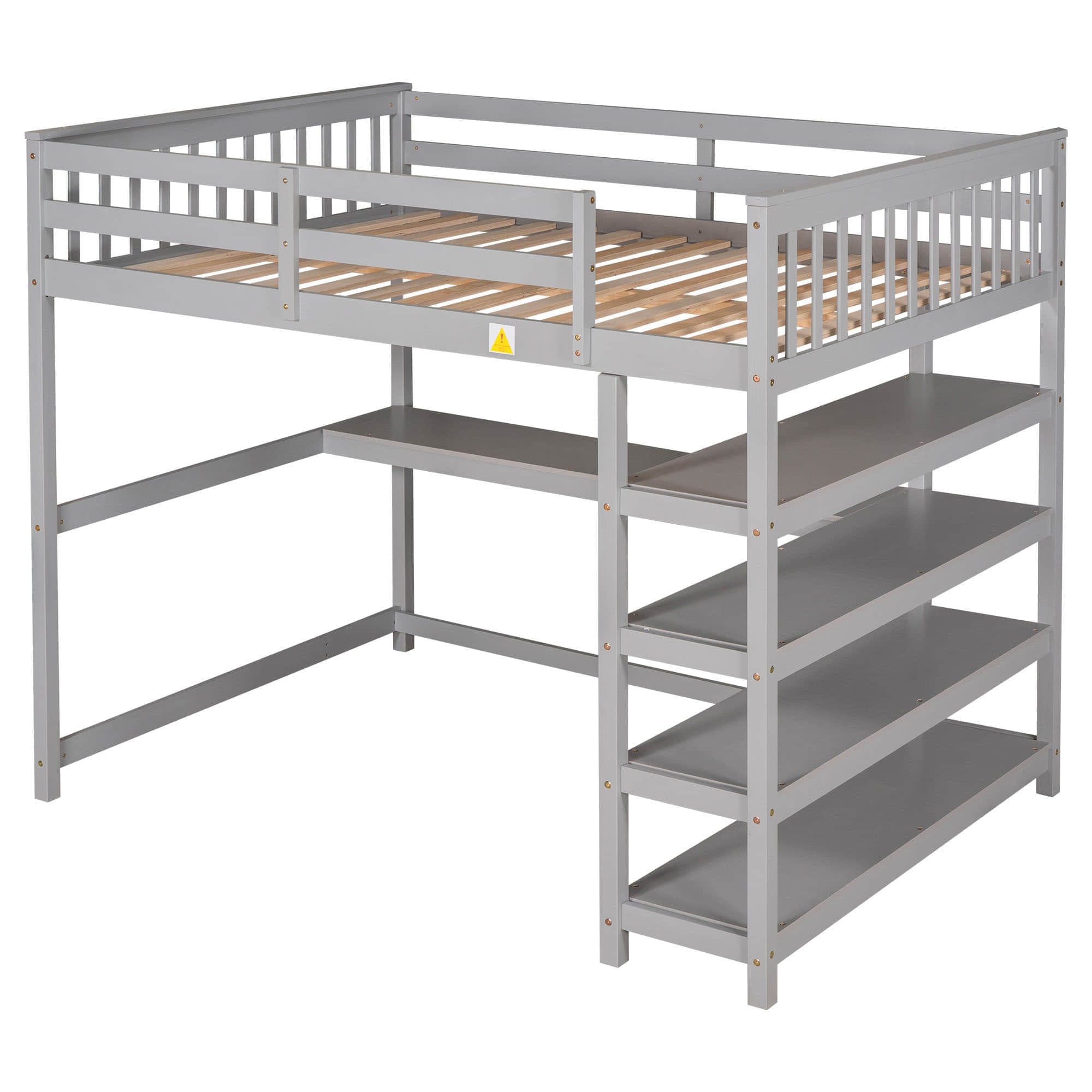 Full Size Loft Bed with Desk and Storage Shelves for Adults, Kids