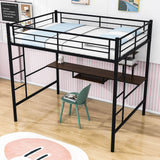 Metal Full Size Gaming Loft Bed Frame with Desk and Shelves - [2 Ladders]