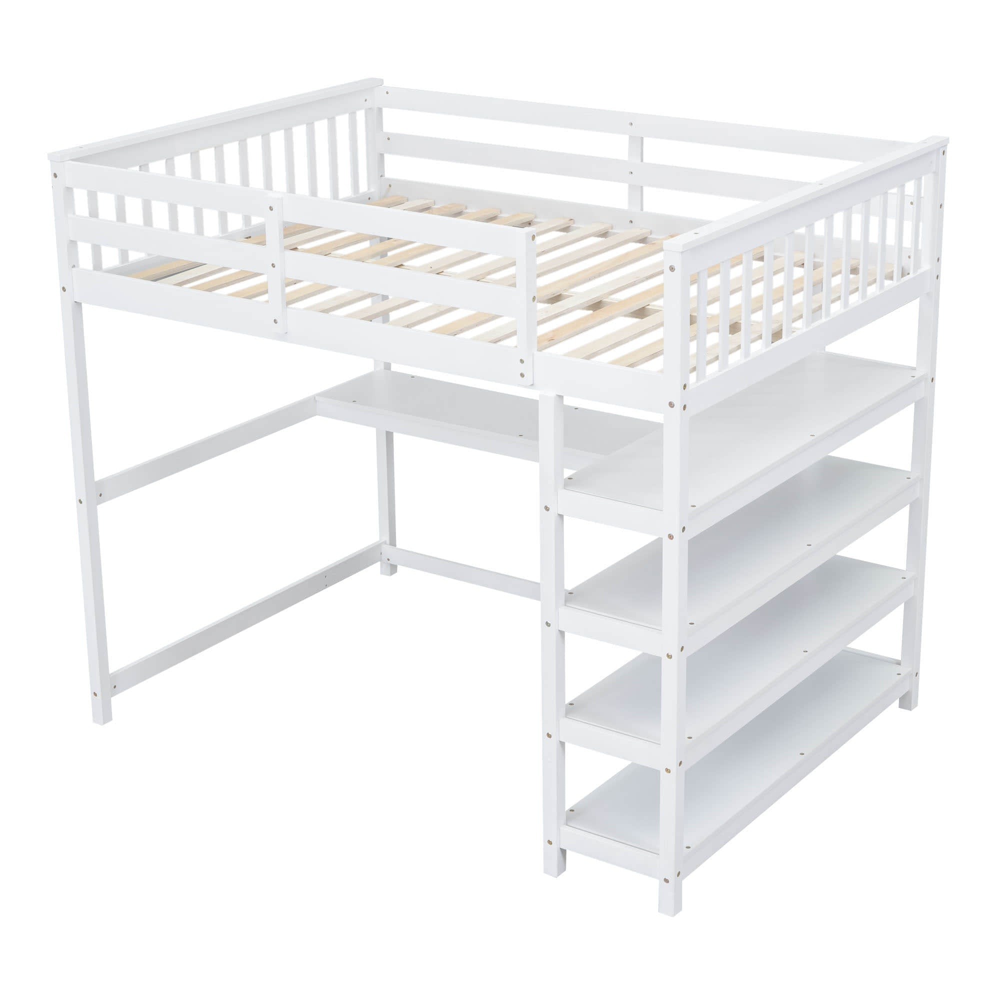 Full Size Loft Bed with Desk and Storage Shelves for Adults, Kids