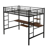 Metal Full Size Gaming Loft Bed Frame with Desk and Shelves - [2 Ladders]