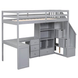 Twin Loft Bed with Desk and Stairs, Storage for Kids, Teens - [Wood]