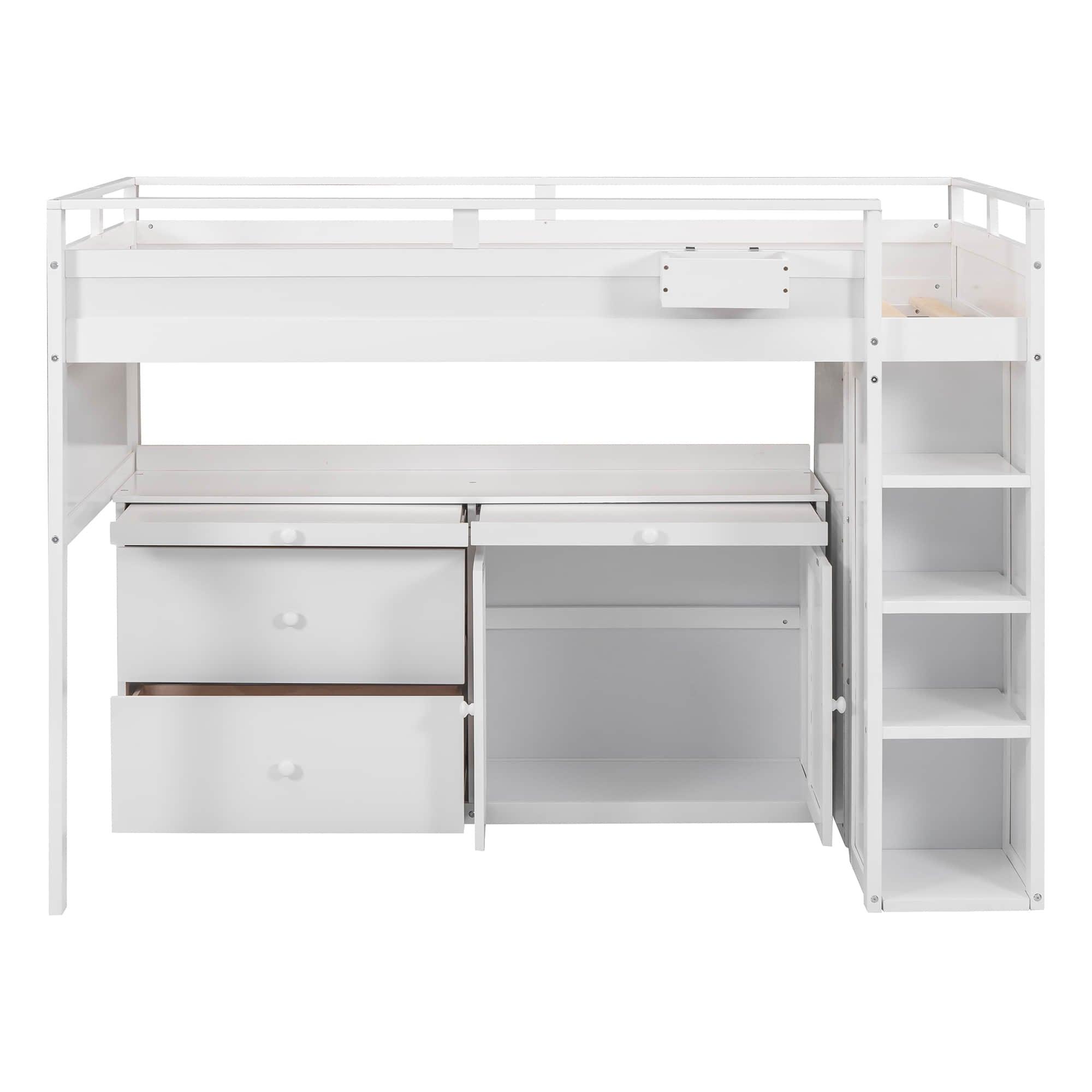 Twin Loft Bed with Desk and Storage for Kids, Teens - [Wooden]