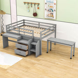 Convertible Low Full Size Kids Loft Bed with Desk, Stairs and Storage