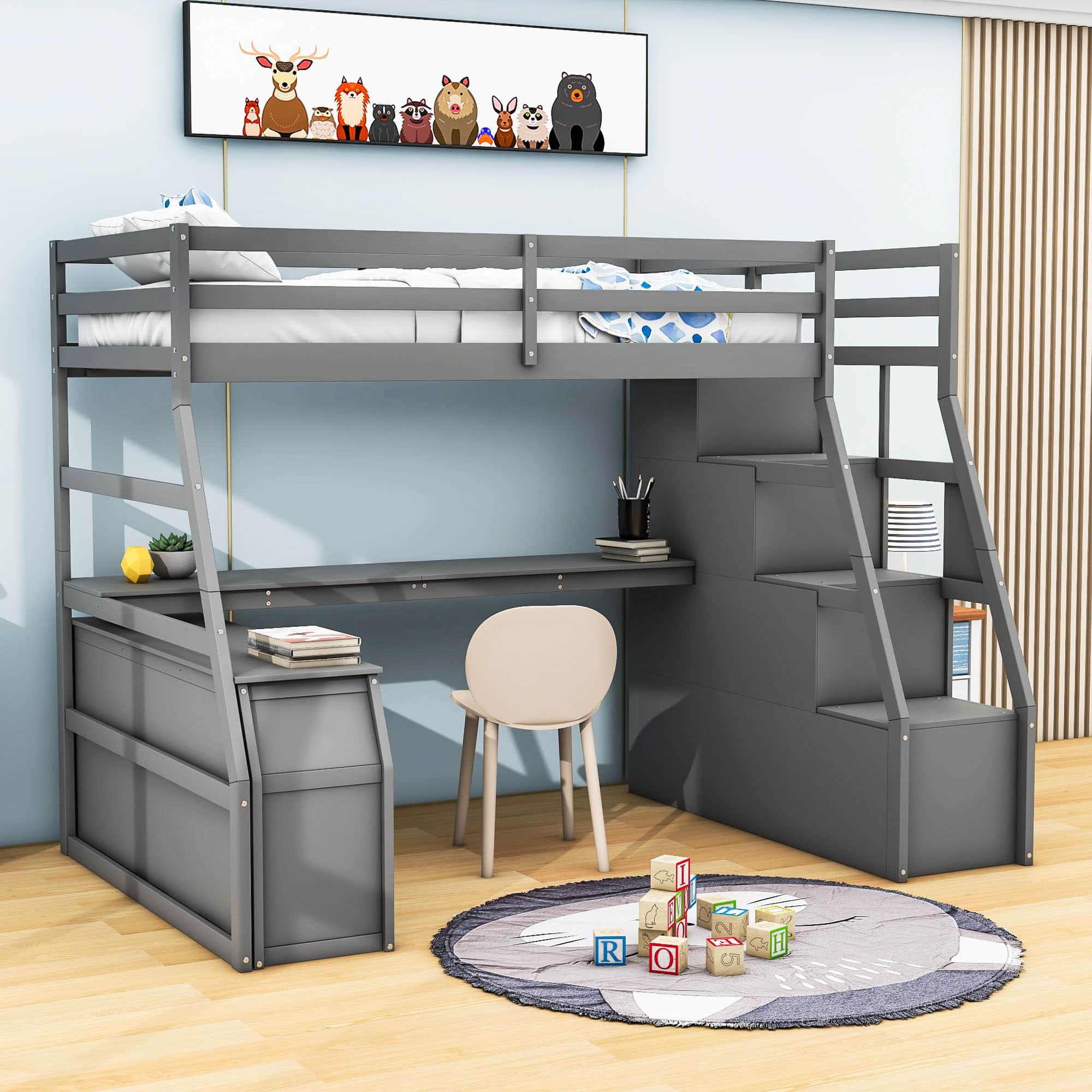 Twin Loft Bed with Desk and Stairs, Storage for Teens, Kids - [Drawers]