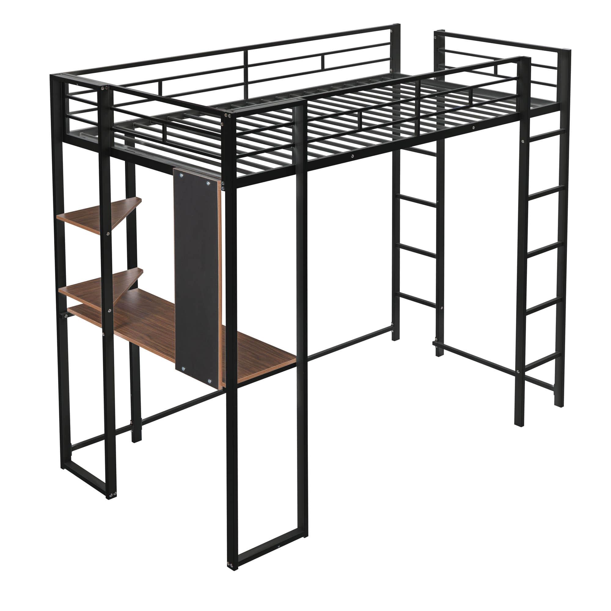 Metal Twin Loft Bed with Desk and Storage Shelves for Teens, Junior, Adult