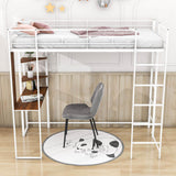 Metal Twin Loft Bed with Desk and Storage Shelves for Teens, Junior, Adult