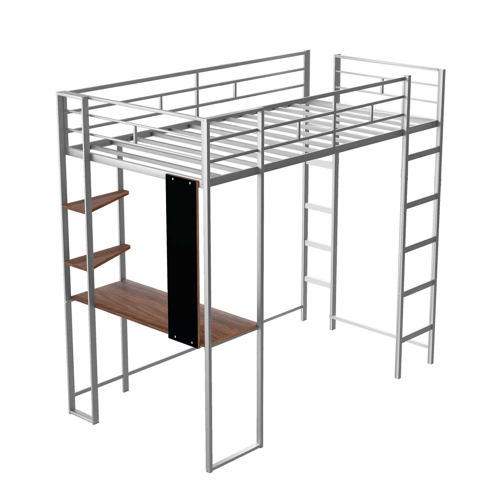 Metal Twin Loft Bed with Desk and Storage Shelves for Teens, Junior, Adult