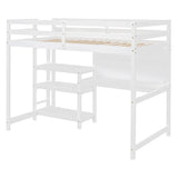 Wooden Twin Loft Bed with Desk and Storage Shelves for Adult, Kids, Junior