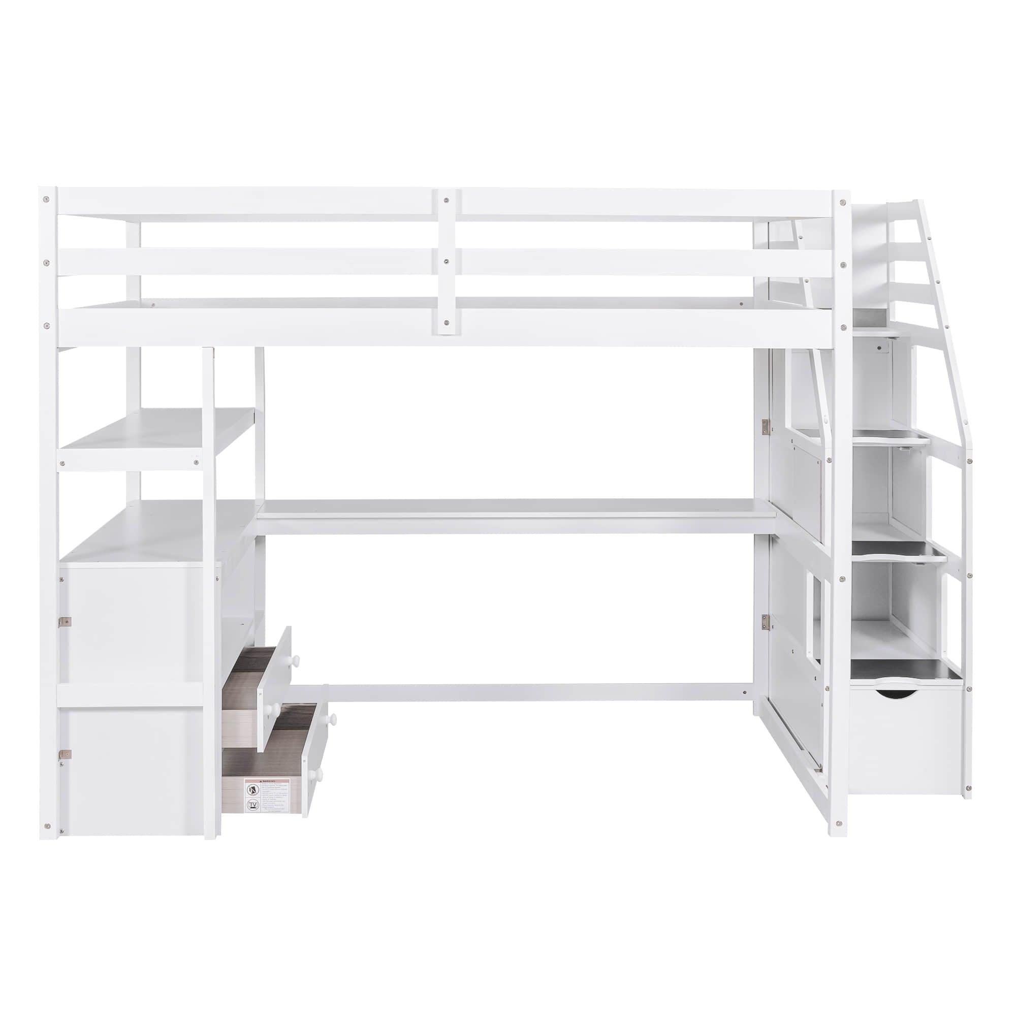 Full Loft Bed with Desk and Stairs, Storage for Kids, Adults - [Wooden]