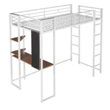 Metal Twin Loft Bed with Desk and Storage Shelves for Teens, Junior, Adult