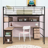 Metal Full Size Loft Bed with Desk and Storage for Adults, Teens