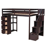 Twin Loft Bed with Stairs and Storage for Kids, Junior - [Wood, Drawers, Shelves]