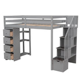 Twin Loft Bed with Stairs and Storage for Kids, Junior - [Wood, Drawers, Shelves]