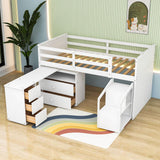 Low Twin Loft Bed with Portable Desk and Stairs, Storage - [Wood, Drawers, Shelves]