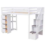 Twin Loft Bed with Stairs and Storage for Kids, Junior - [Wood, Drawers, Shelves]