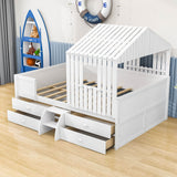 Full Size Low House Toddler Loft Bed with Stairs and Storage - [2 Steps]