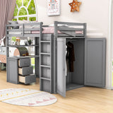 Wood Twin Loft Bed with Desk and Storage for Kids, Adults - [Wardrobe]