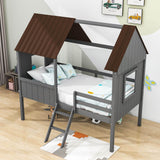 Low Twin Loft House Bed for Kids, Toddler - [Wood, Fun]