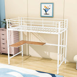 Twin Metal Loft Bed Frame with L-Shaped Desk and Grid