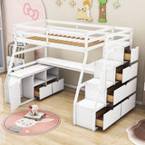 Twin Loft Bed with Desk and Stairs, Storage for Teens, Kids - [Drawers]