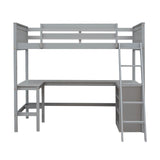 Wood Twin Size Loft Bed with Desk and Storage Shelves for Kids, Adult