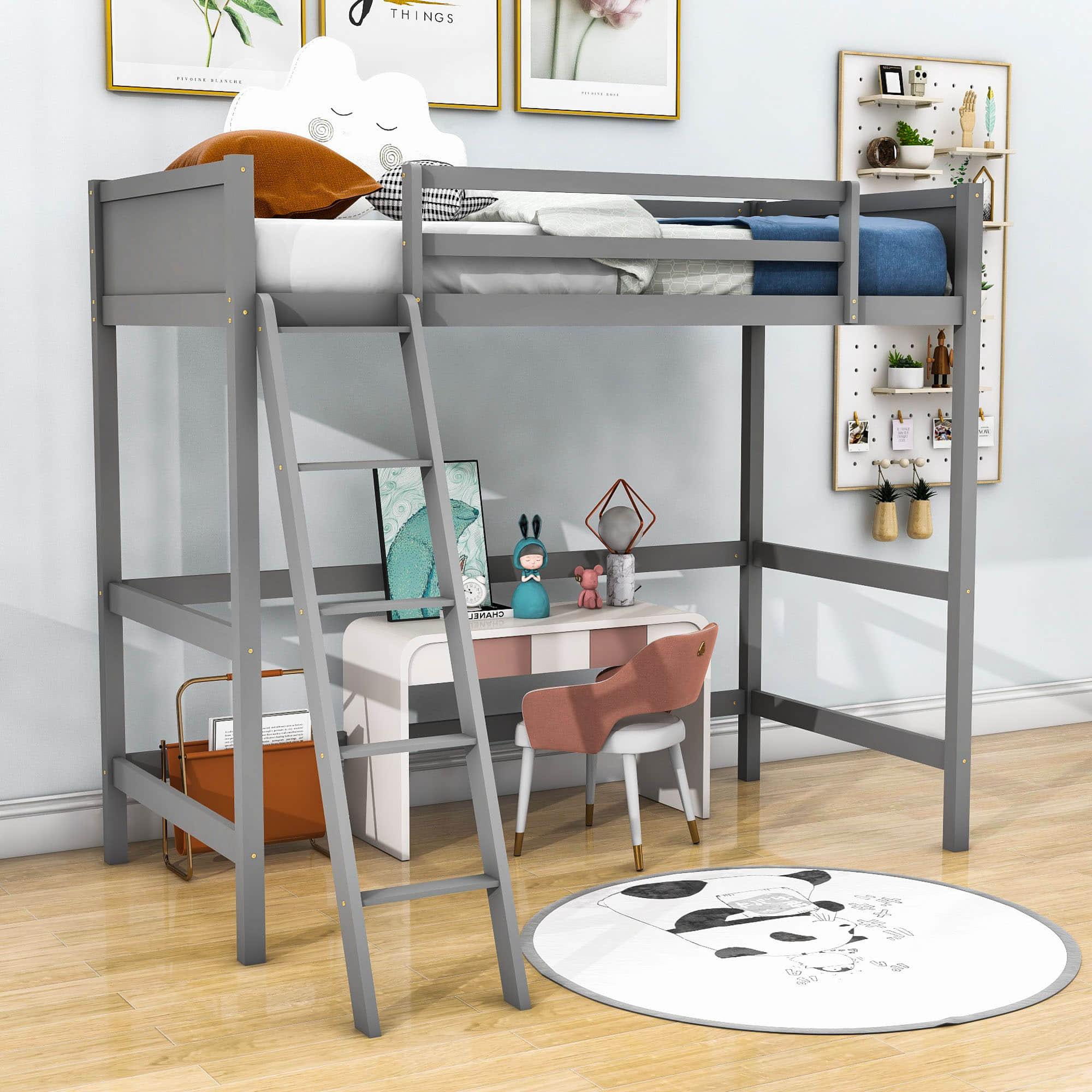 Solid Wood Twin Loft Bed with Interchangeable Ladder for Kids, Adults- [Medium]