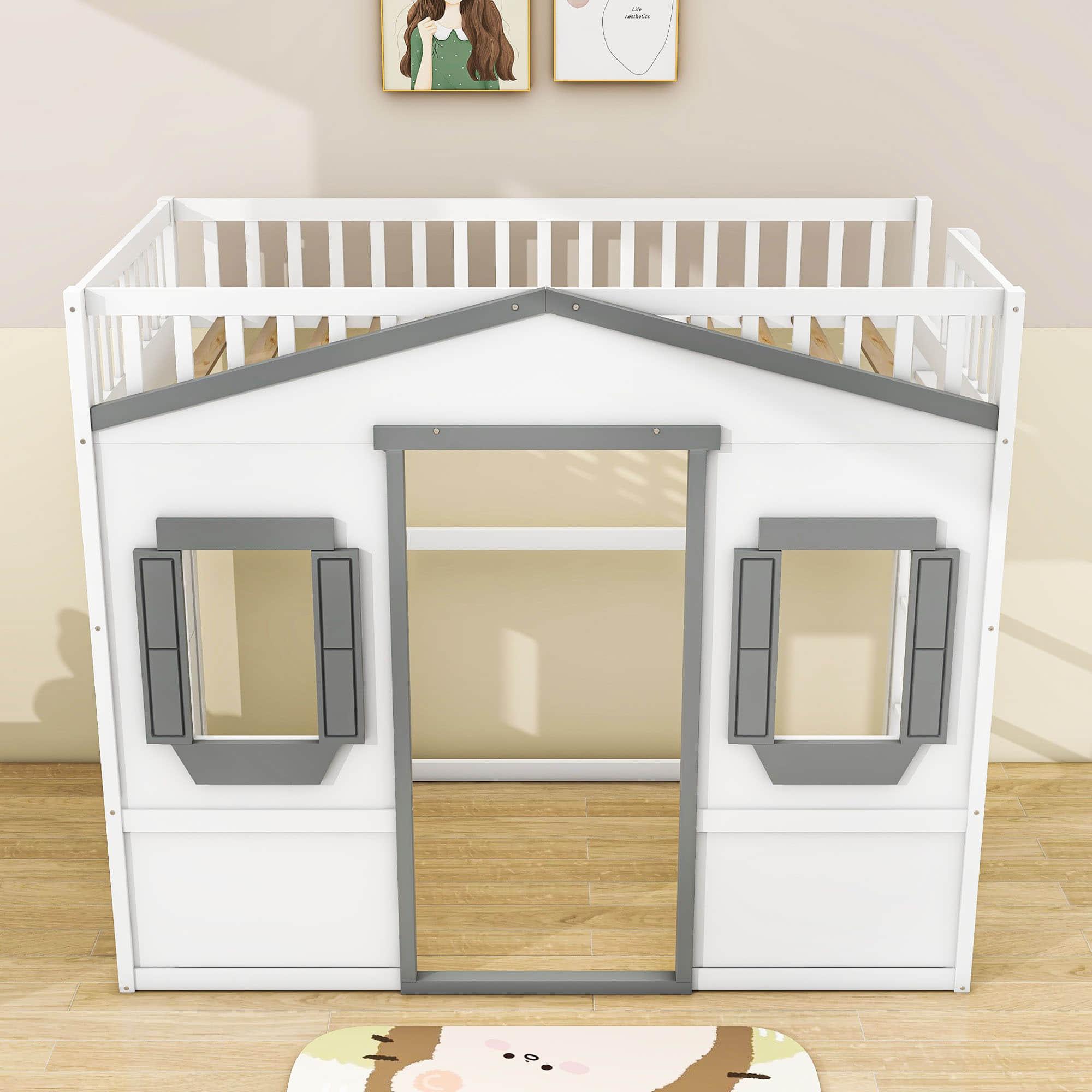 Sturdy Twin Size House Loft Bed for Girls and ,Boys - [Wooden]