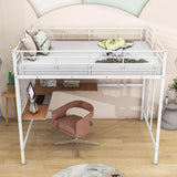 Metal Full Size Loft Bed with Desk and Grid for Kids, Adults, Teens