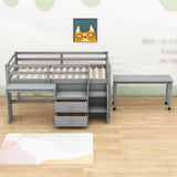 Twin Size Kids Low Loft Bed with Desk, Stairs and Storage Drawers