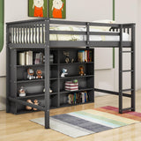 Full Size Loft Bed with Large Open Storage Shelves for Adults, Kids