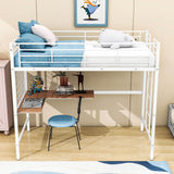 Twin Metal Loft Bed Frame with L-Shaped Desk and Grid