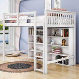 Full Size Loft Bed with Large Open Storage Shelves for Adults, Kids