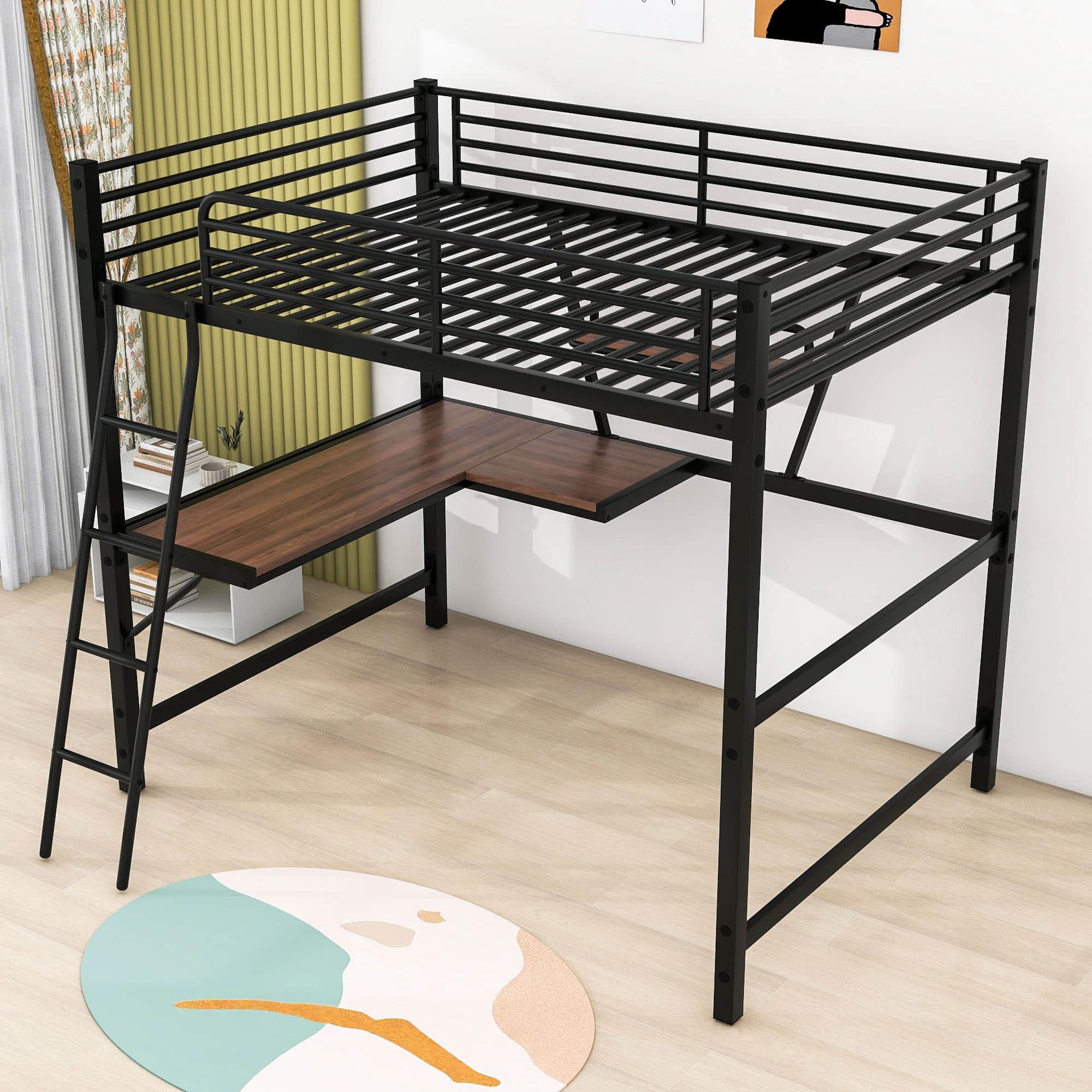 Metal Full Size Loft Bed with Desk and Storage Shelf for Adult, Jr - [Wood]