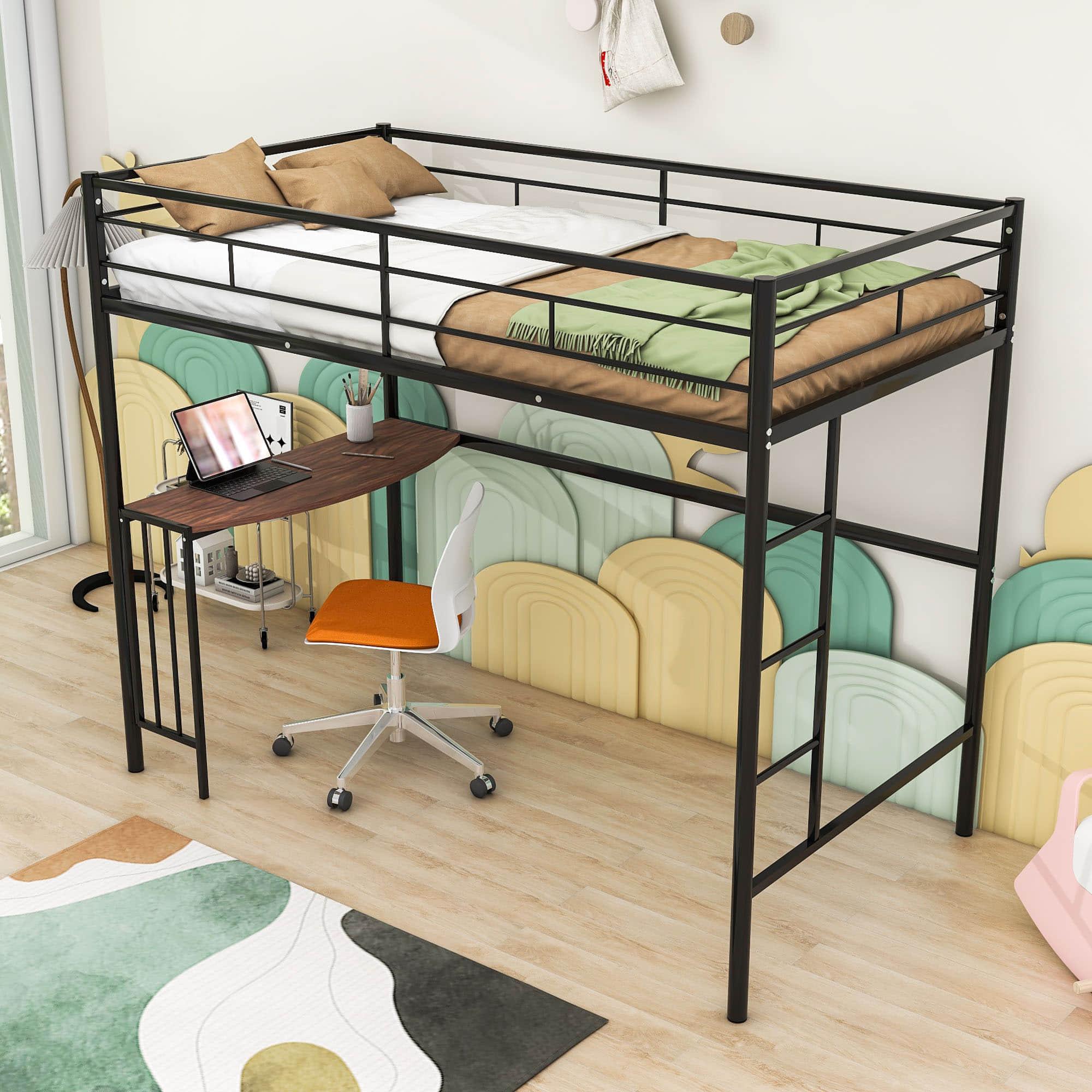 Twin Metal Loft Bed with Desk Underneath for Teen, Junior, Adult